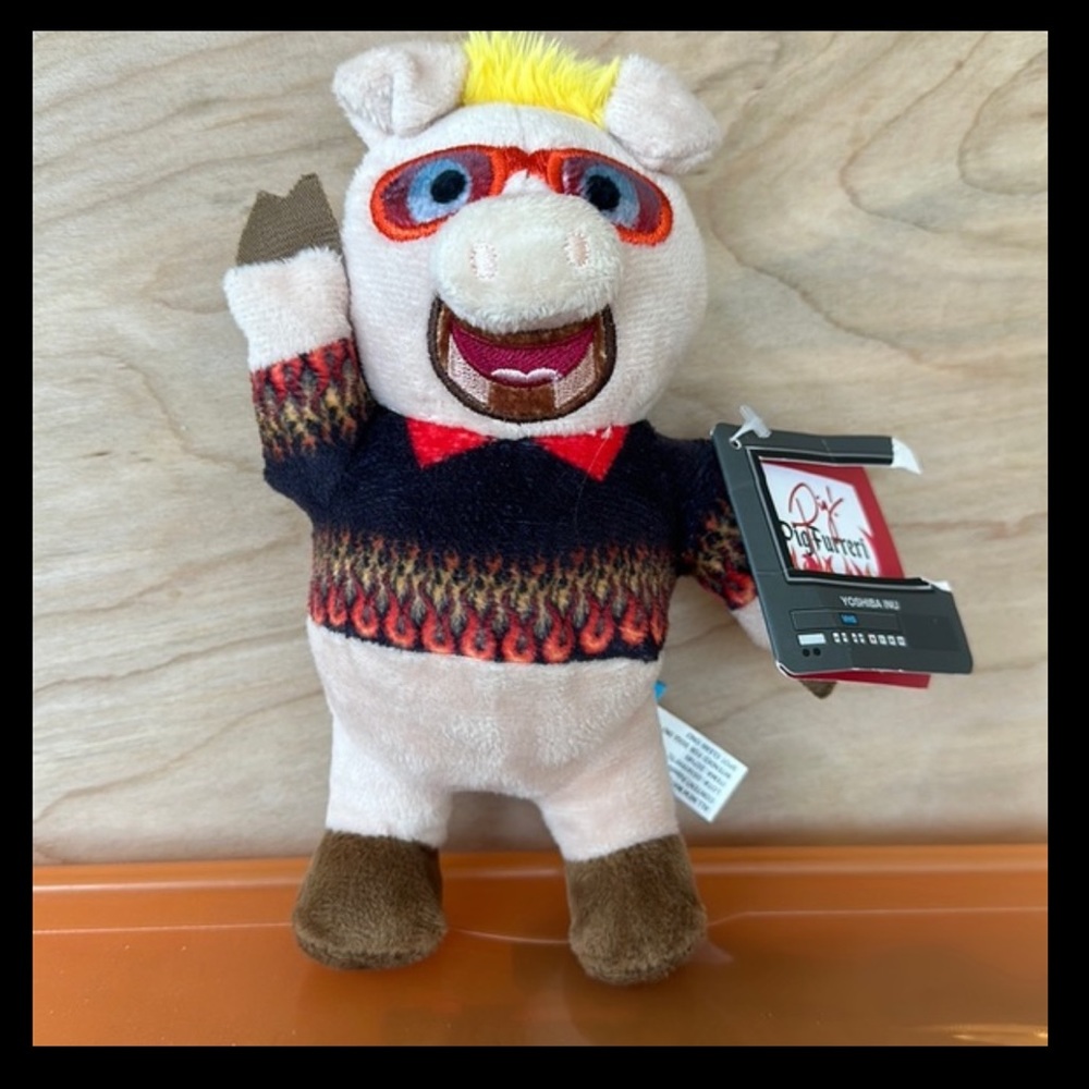 Guy Furreri Bark Box New Pig Plush Dog Squeaker Toy tag attached tag has a tear